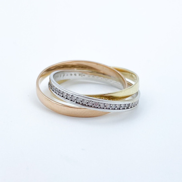 Tříbarevný zlatý prsten se zirkony